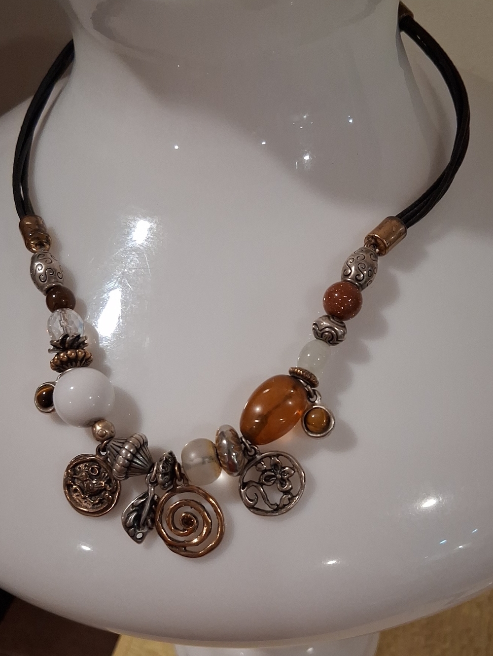 Multi Charms & Beads On Multi Cord Necklace
